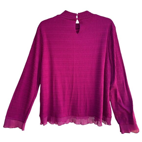 Calligraphie Waffle Textured Blouse XL Fuchsia Crinkle Hem Keyhole Button Back - Picture 7 of 10